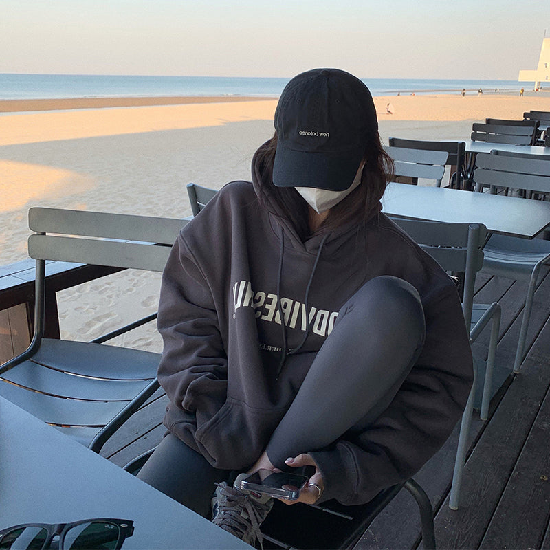 Women's Grey Retro Long-Sleeved Loose Hoodie