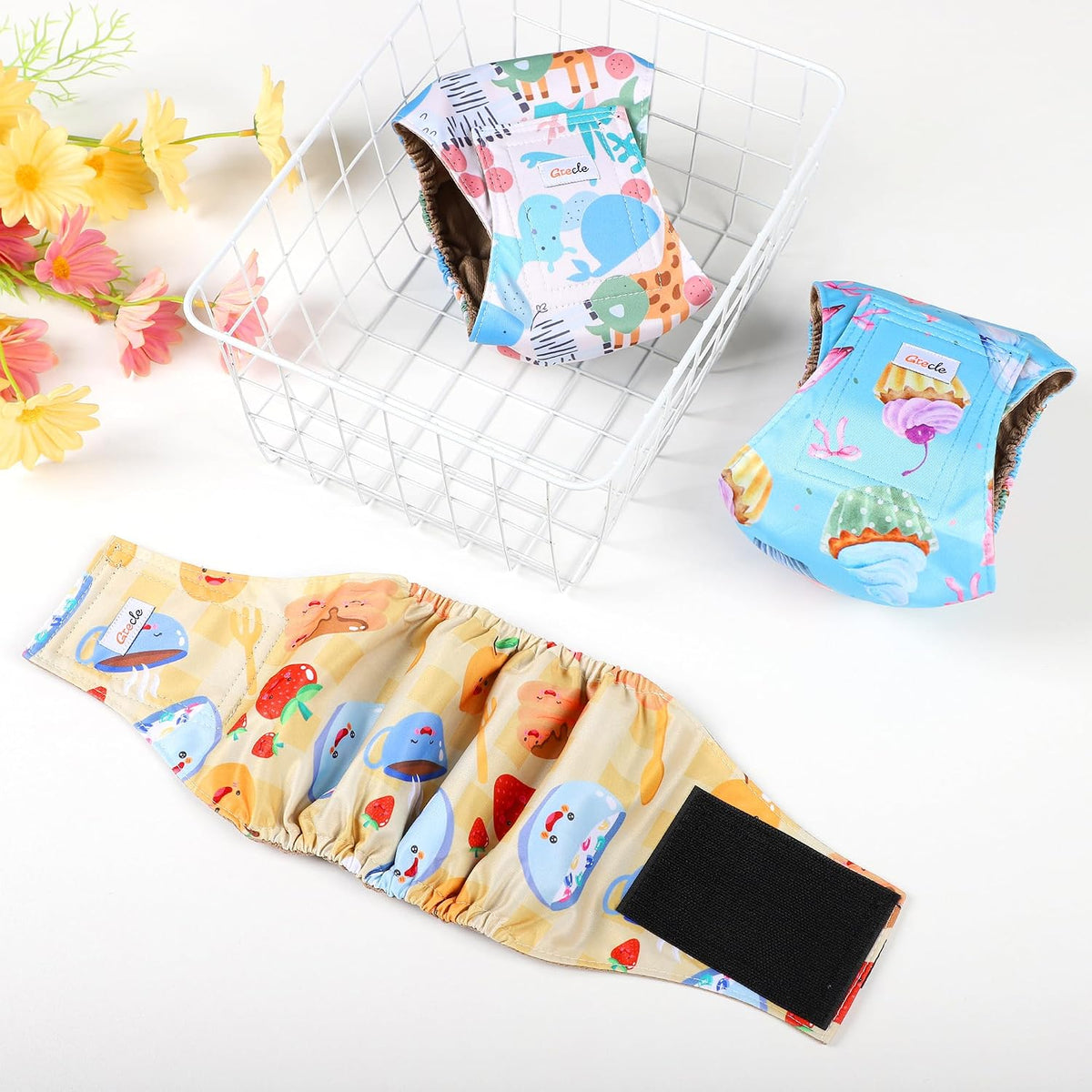 Dog Belly Bands for Male Dogs 5 Pack, Reusable Male Dog Diapers, Washable Belly Bands, Adjustable Pee Wraps for Marking, Incontinence & Training, Rabbit, S